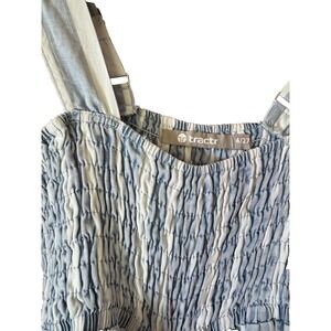 NWT Tractr Smocked Wide Leg Jumpsuit Lyocell Striped Indigo Blue/White- Size 4